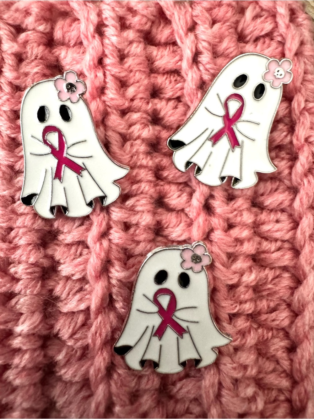 Pink Ribbon Ghost Enamel Pin - Picture 3 of 3
